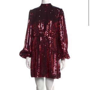 Rixo Mock Neck Sequin Long Sleeve Dress